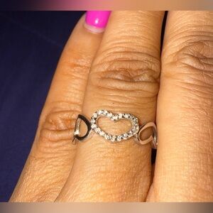 Sterling Silver Diamond Heart Eternity Ring Sz 7.5 Vintage
